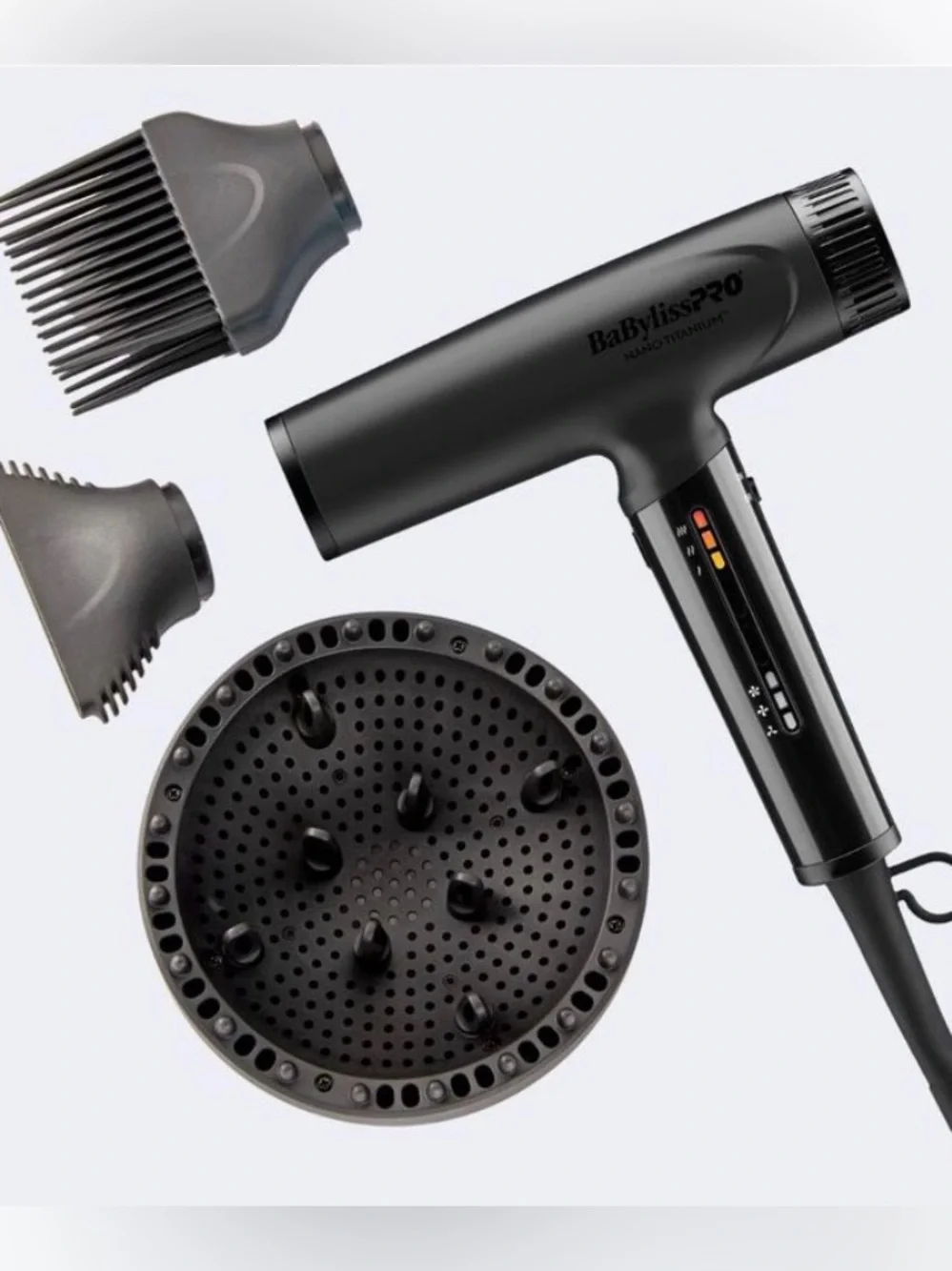 BaByliss Pro Matte Black Hair Dryer with Diffuser & Styling Nozzles
